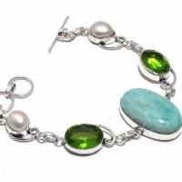 Bra 008b bracelet peridot amazonite perles 21gr 10x15mm achat vente bijou ethnique argent 925