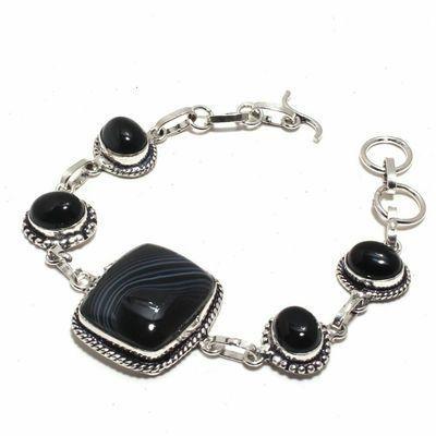 Bra 024a bracelet 23gr onyx noir 20x25mm bijou argent 1900 art deco gothique achat vente