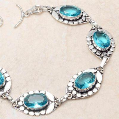 Bra 044b bracelet 20gr topaze bleu suisse 15x10mm ethnique baroque bijou argent 925 vente achat