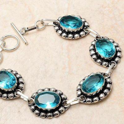 Bra 045a bracelet 23gr topaze bleu suisse 15x10mm ethnique baroque bijou argent 925