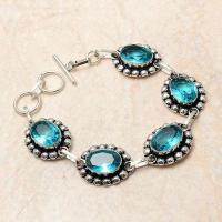 Bra 045d bracelet 23gr topaze bleu suisse 15x10mm ethnique baroque bijou argent 925