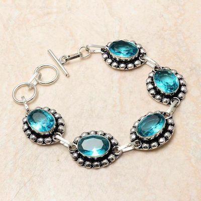 Bra 045a bracelet 23gr topaze bleu suisse 15x10mm ethnique baroque bijou argent 925