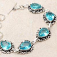 Bra 046b bracelet 17gr topaze bleu suisse 15x10mm ethnique baroque bijou argent 925 vente achat