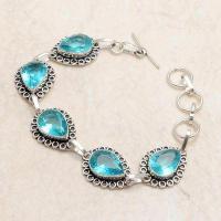 Bra 046c bracelet 17gr topaze bleu suisse 15x10mm ethnique baroque bijou argent 925 vente achat