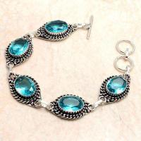 Bra 047b bracelet 20gr topaze bleu suisse 15x10mm ethnique baroque bijou argent 925 vente achat