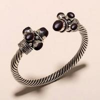 Bra 051a bracelet torque onyx noir 6x4mm bijou art deco 1900 gothique steampunk argent 925