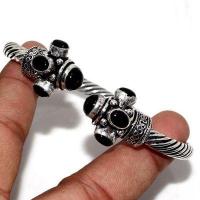 Bra 051b bracelet torque onyx noir 6x4mm bijou art deco 1900 gothique steampunk argent 925