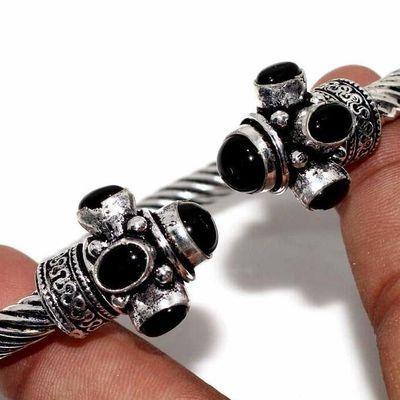 Bra 051c bracelet torque onyx noir 6x4mm bijou art deco 1900 gothique steampunk argent 925