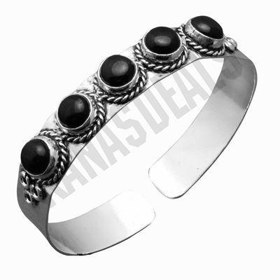 Bra 052a bracelet torque 22gr onyx noir 5x8mm gothique argent 925