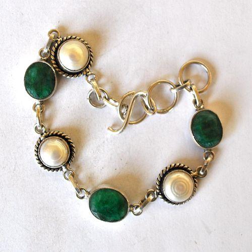 Bra 059 bracelet emeraude perles nacre 10x12mm 15gr argent 925 1 