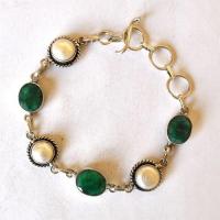 Bra 059 bracelet emeraude perles nacre 10x12mm 15gr argent 925 2 