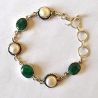 Bra 059 bracelet emeraude perles nacre 10x12mm 15gr argent 925 3 
