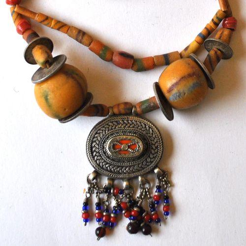 Bty 001 collier parure turkmen yemen 40cm 135gr perles 30mm argent ethnique 1 