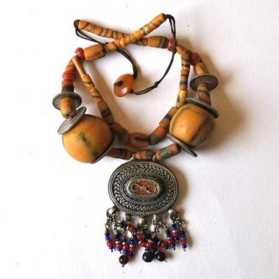 Bty 001 collier parure turkmen yemen 40cm 135gr perles 30mm argent ethnique 1 