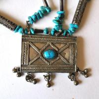 Bty 003 collier parure turkmen yemen 52cm 180gr pendant turquoise argent ethnique 1 