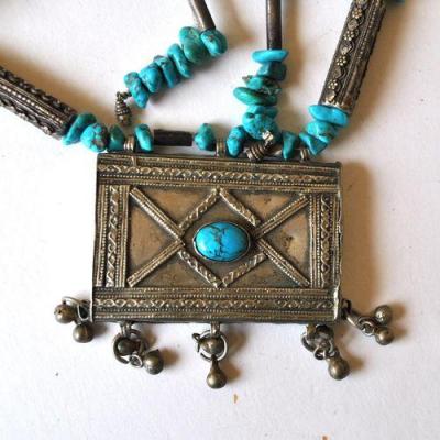 Bty 003 collier parure turkmen yemen 52cm 180gr pendant turquoise argent ethnique 6 