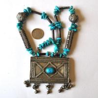 Bty 003 collier parure turkmen yemen 52cm 180gr pendant turquoise argent ethnique 2 