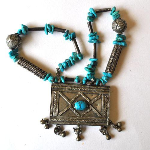 Bty 003 collier parure turkmen yemen 52cm 180gr pendant turquoise argent ethnique 3 