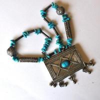 Bty 003 collier parure turkmen yemen 52cm 180gr pendant turquoise argent ethnique 4 