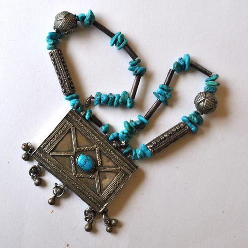Bty 003 collier parure turkmen yemen 52cm 180gr pendant turquoise argent ethnique 5 