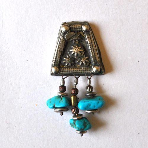 Bty 003 collier parure turkmen yemen 52cm 180gr pendant turquoise argent ethnique 7 