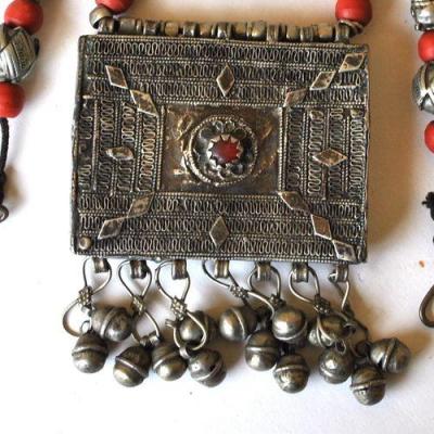 Bty 006 collier parure turkmen yemen 48cm 194gr perles 70x90mm argent ethnique 2 