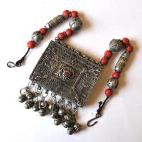 Bty 006 collier parure turkmen yemen 48cm 194gr perles 70x90mm argent ethnique 6 