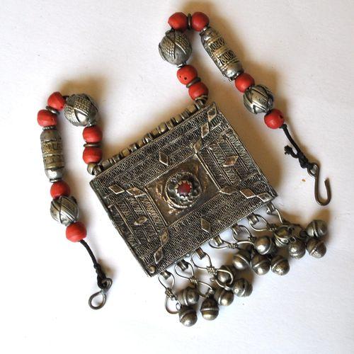 Bty 006 collier parure turkmen yemen 48cm 194gr perles 70x90mm argent ethnique 7 