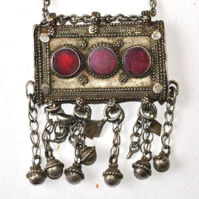 Bty 007 collier parure turkmen yemen 70cm 107gr pendants 80x50mm argent ethnique 1 