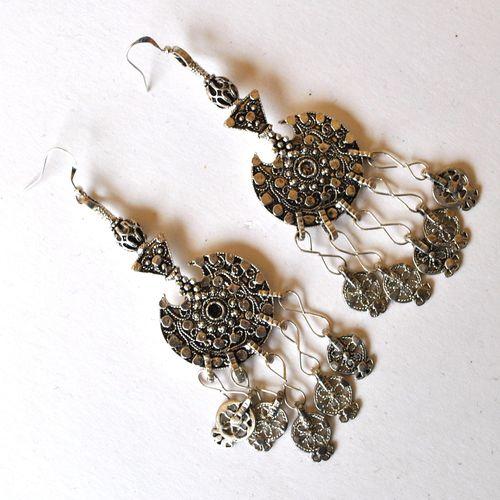 Bty 008 boucles oreilles turkmen yemen 10cm 194gr perles 70x90mm argent ethnique 1