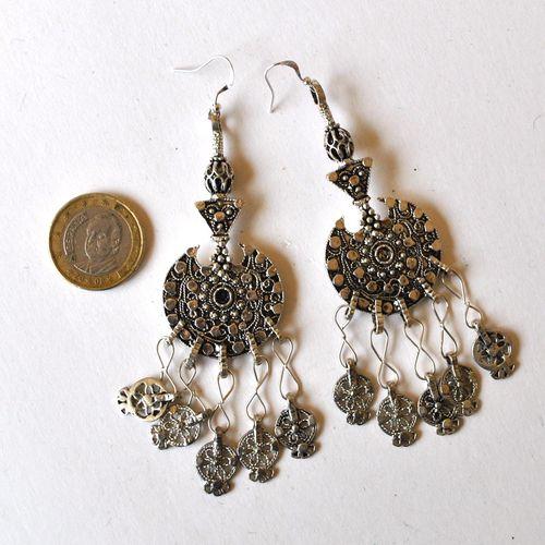 Bty 008 boucles oreilles turkmen yemen 48cm 194gr perles 70x90mm argent ethnique 3