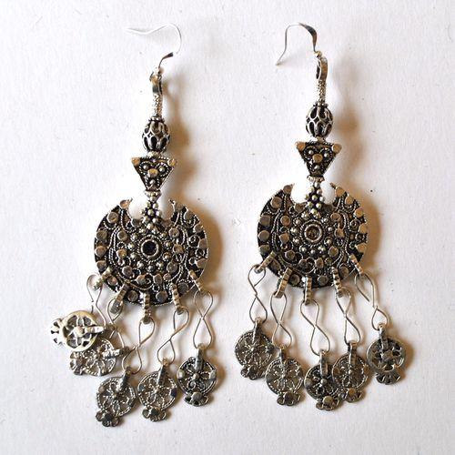Bty 008 boucles oreilles turkmen yemen 48cm 194gr perles 70x90mm argent ethnique 4