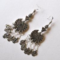 Bty 008 boucles oreilles turkmen yemen 48cm 194gr perles 70x90mm argent ethnique 5 