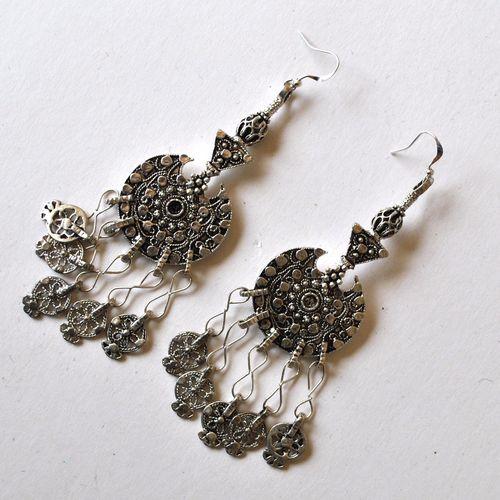 Bty 008 boucles oreilles turkmen yemen 48cm 194gr perles 70x90mm argent ethnique 5