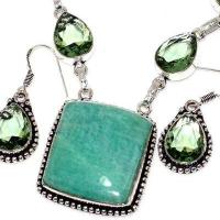 Col 001c collier boucles oreilles amazonite aigue marine 25x25mm 30gr bijou argent 925