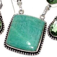 Col 001e collier boucles oreilles amazonite aigue marine 25x25mm 30gr bijou argent 925