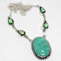 Col 002a collier parure amazonite aigue marine 20x30mm 23gr ethnique argent 925