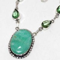 Col 002b collier parure amazonite aigue marine 20x30mm 23gr ethnique argent 925