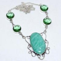 Col 003a collier boucles oreilles amazonite aigue marine 25x25mm 30gr bijou argent 925