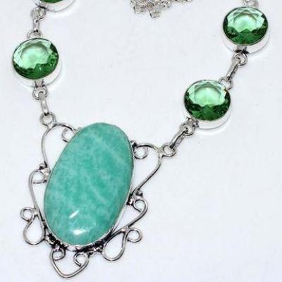 Col 003b collier boucles oreilles amazonite aigue marine 25x25mm 30gr bijou argent 925