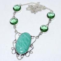 Col 003d collier boucles oreilles amazonite aigue marine 25x25mm 30gr bijou argent 925