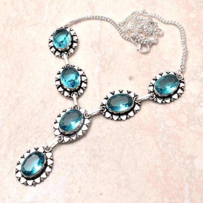 Col 010b collier sautoir topaze bleue suisse 26gr 10x15mm bijou ethnique achat vente argent 925