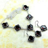 Col 011a collier boucles oreilles grenat 32gr 10x15mm vente bijou ethnique argent 925