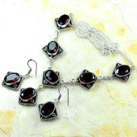 Col 011d collier boucles oreilles grenat 32gr 10x15mm vente bijou ethnique argent 925