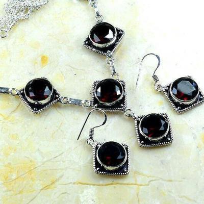 Col 012b collier boucles oreilles grenat 32gr 10x15mm vente bijou ethnique argent 925