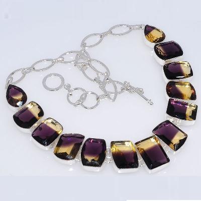 Col 013a collier parure sautoir ametrine mauve or 86gr 45cm argent 925