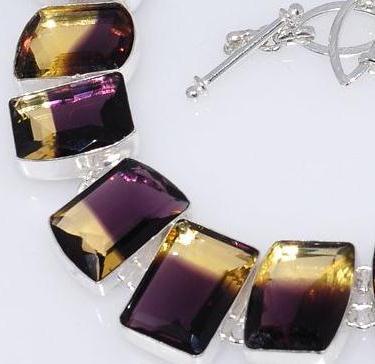 Col 013a collier parure sautoir ametrine mauve or 86gr 45cm argent 925