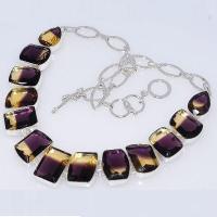 Col 013d collier parure sautoir ametrine mauve or 86gr 45cm argent 925