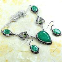 Col 017a collier boucles oreilles emeraude facettees 33gr 20x30mm vente bijou argent 925