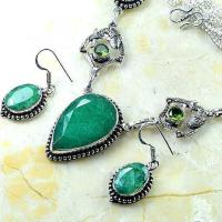 Col 017b collier boucles oreilles emeraude facettees 33gr 20x30mm vente bijou argent 925